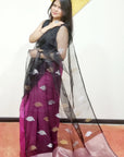 WINE Matka Muslin jamdani Saree