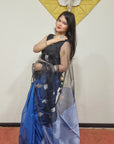 TEAL BLUE LEAF Matka Muslin jamdani Saree