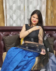 TEAL BLUE LEAF Matka Muslin jamdani Saree