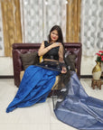 TEAL BLUE LEAF Matka Muslin jamdani Saree