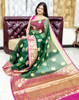 Banarasi organza bottle green