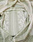 OFF WHITE AND GREEN PASHMINA DRESS MATERIAL