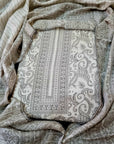 OFF WHITE AND GREY PASHMINA DRESS MATERIAL