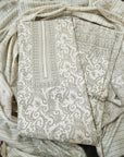 OFF WHITE AND GREEN PASHMINA DRESS MATERIAL