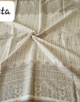 OFF WHITE AND GREEN PASHMINA DRESS MATERIAL