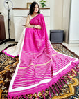 Khes soft cotton mirror work white pink saree