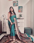 Rama green kalamkari print khadi silk saree