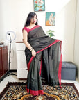 Black and red silver lining bengal handloom soft cotton saree