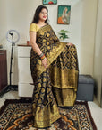 South silk black with golden zari weaving soft saree