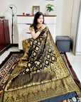 South silk black with golden zari weaving soft saree