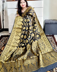 South silk black with golden zari weaving soft saree