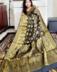 South silk black with golden zari weaving soft saree