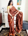 Foil print copper soft vichitra saree