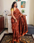 Foil print copper soft vichitra saree