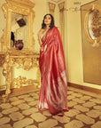 RED Kanjeevaram Semi-silk saree