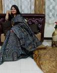 GREY AND GOLDEN Madhubani Saree