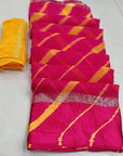 DARK PINK PURE GEORGETTE SATIN BORDER LEHARIYA