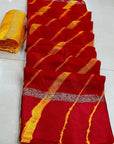 RED PURE GEORGETTE SATIN BORDER LEHARIYA