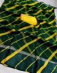 DARK GREEN PURE GEORGETTE SATIN BORDER LEHARIYA