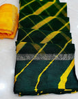 DARK GREEN PURE GEORGETTE SATIN BORDER LEHARIYA