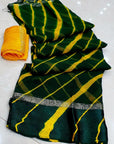 DARK GREEN PURE GEORGETTE SATIN BORDER LEHARIYA