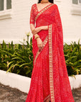 PRINTED BANDHANI WITH DESIGNER BLOUSE