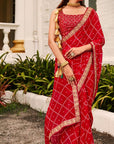 PRINTED BANDHANI WITH DESIGNER BLOUSE