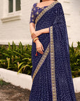PRINTED BANDHANI WITH DESIGNER BLOUSE
