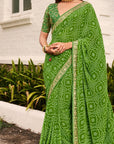 PRINTED BANDHANI WITH DESIGNER BLOUSE