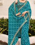 PRINTED BANDHANI WITH DESIGNER BLOUSE