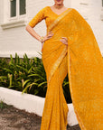 PRINTED BANDHANI WITH DESIGNER BLOUSE