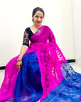 PINK AND BLUE Dhakai jamdani saree