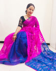 PINK AND BLUE Dhakai jamdani saree
