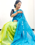 BLUE AND YELLOW Dhakai jamdani saree