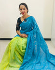 BLUE AND YELLOW Dhakai jamdani saree