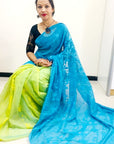 BLUE AND YELLOW Dhakai jamdani saree