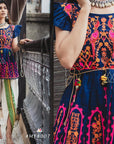 PRINTED MULTICOLOR DESIGNER KEDIA WITH A HARMONY OF COLORS AND MATCHING TULIP PANTS