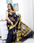 Paan motif black saree