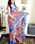 floral digital print linen cotton peach saree