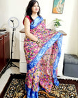 floral digital print linen cotton peach saree