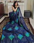 Vichitra silk digital printed blue saree