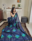 Vichitra silk digital printed blue saree
