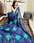 Vichitra silk digital printed blue saree