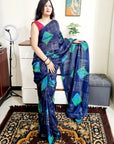 Vichitra silk digital printed blue saree
