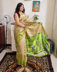 Khadi silk neon green & beige saree
