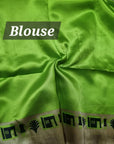Khadi silk neon green & beige saree