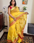 kota silk weaving yellow red paan boota saree