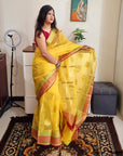 kota silk weaving yellow red paan boota saree