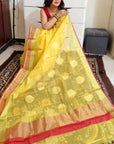 kota silk weaving yellow red paan boota saree