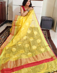 kota silk weaving yellow red paan boota saree
